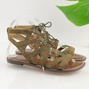 Sam Edelman Womens Gemma Sandals Size 5.5 Olive Green Suede Lace Up Flat Shoes